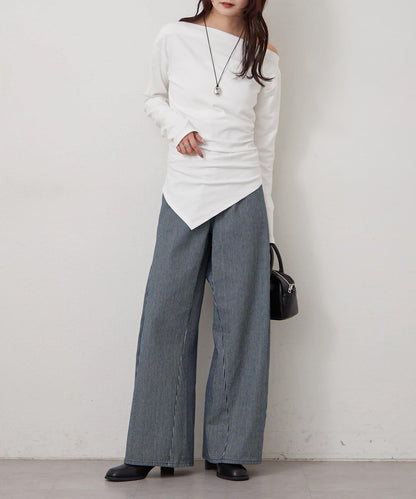 一字肩下襬T恤