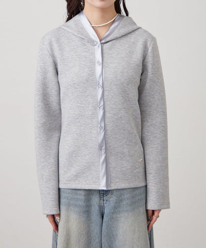 緞面拼接針織連帽衛衣