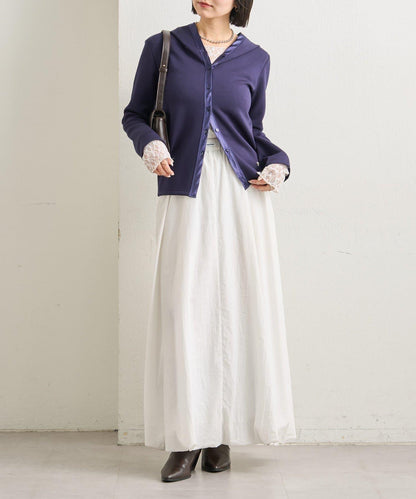 緞面拼接針織連帽衛衣