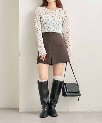 蕾絲花卉圖案透視長袖T恤