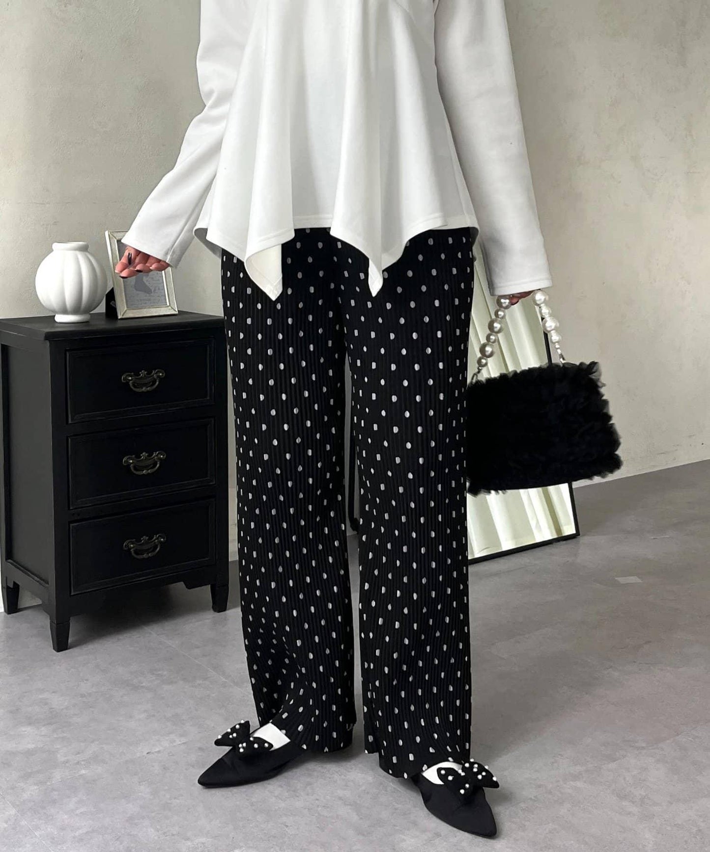 仿麂皮波點百褶褲