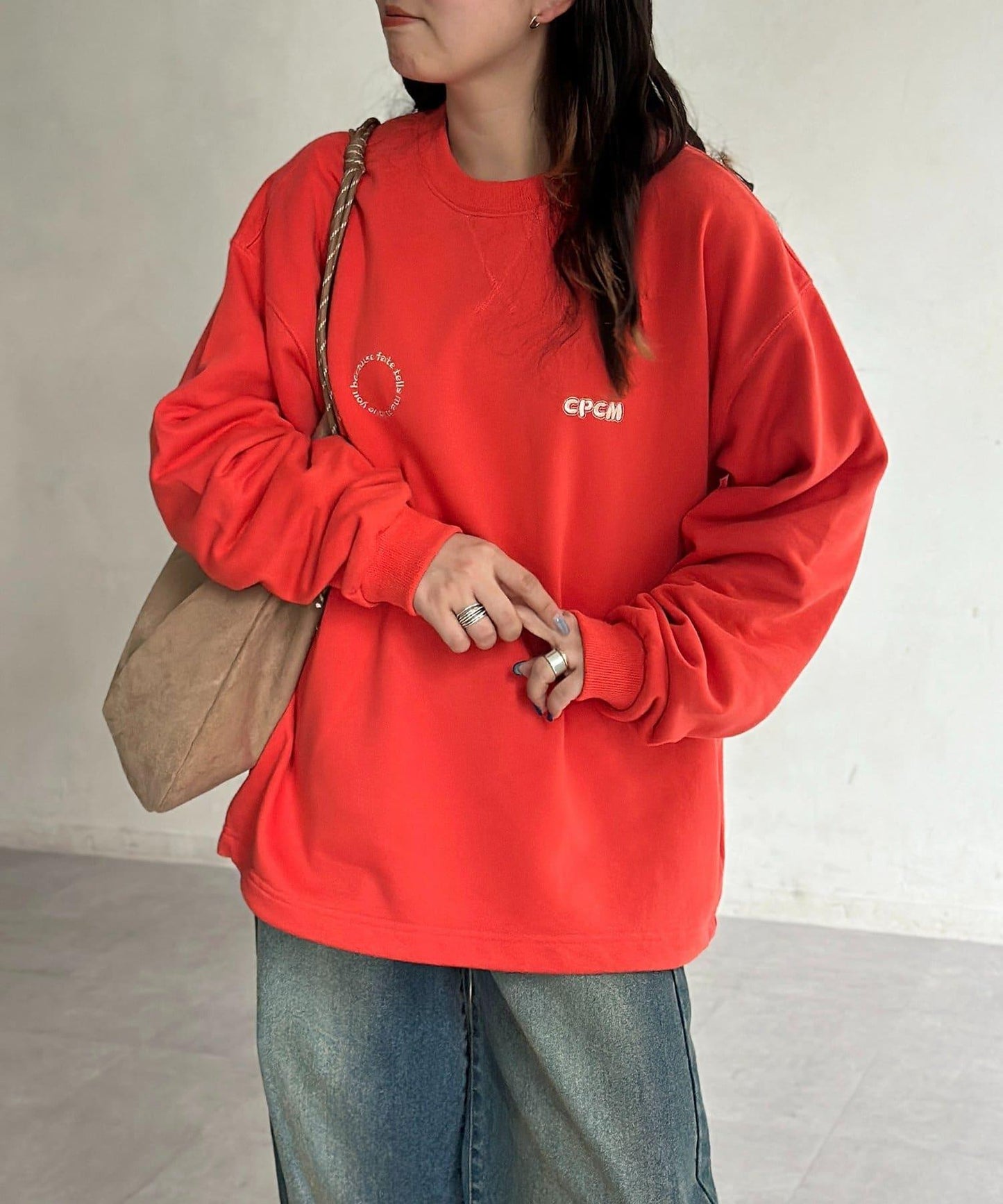 復古風格胸部刺繡泡泡袖衛衣