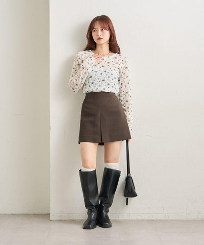 蕾絲花卉圖案透視長袖T恤