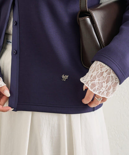 緞面拼接針織連帽衛衣