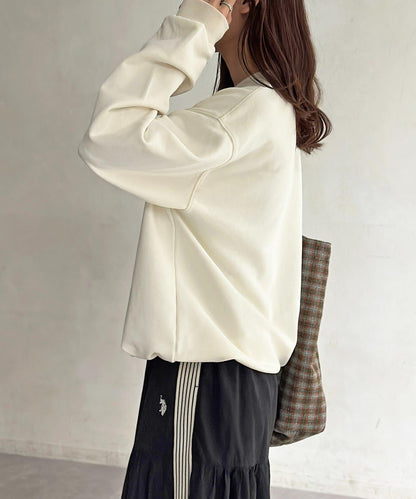 復古風格胸部刺繡亨利領衛衣