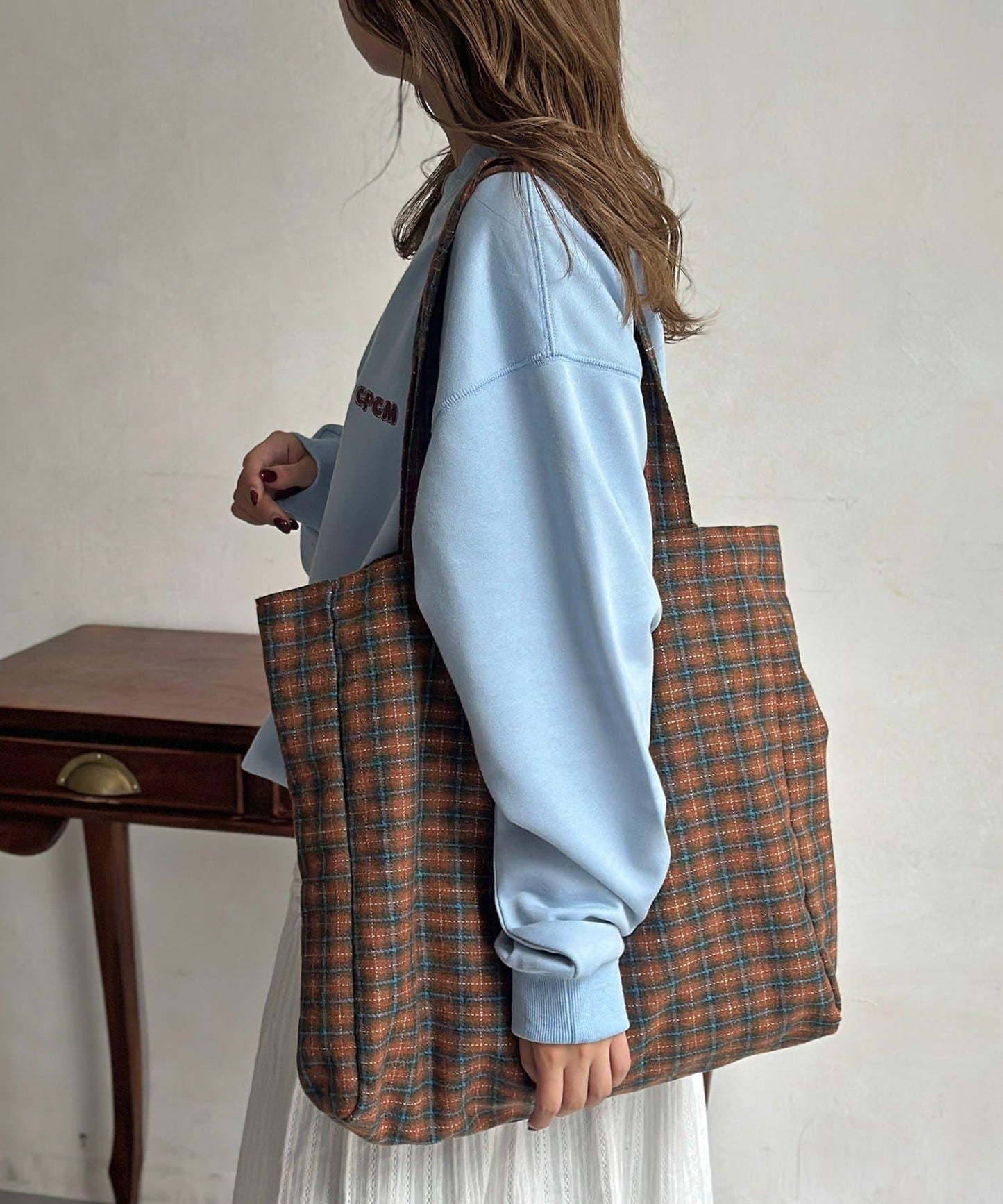 復古風格胸部刺繡泡泡袖衛衣