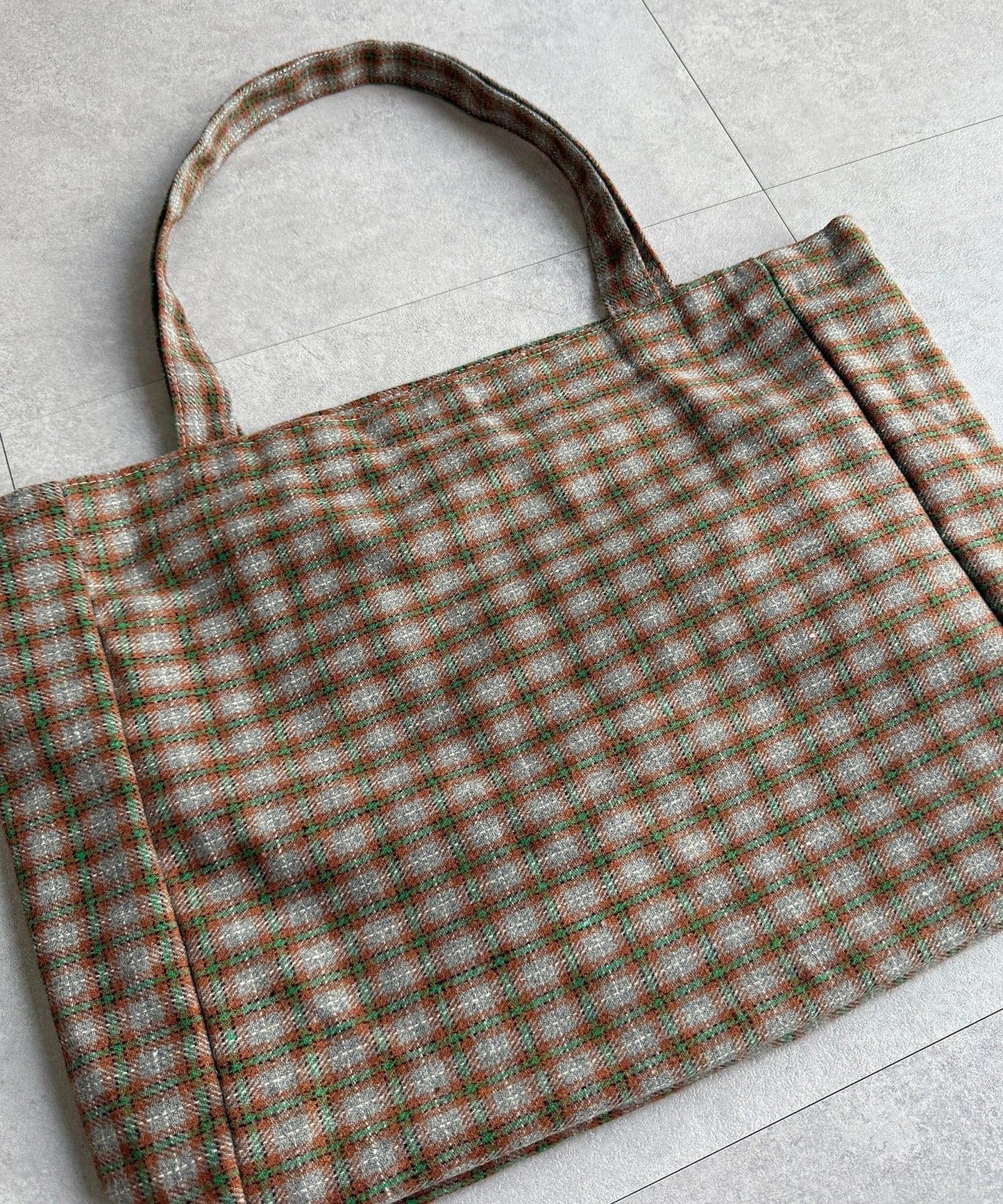 磨毛格紋托特包