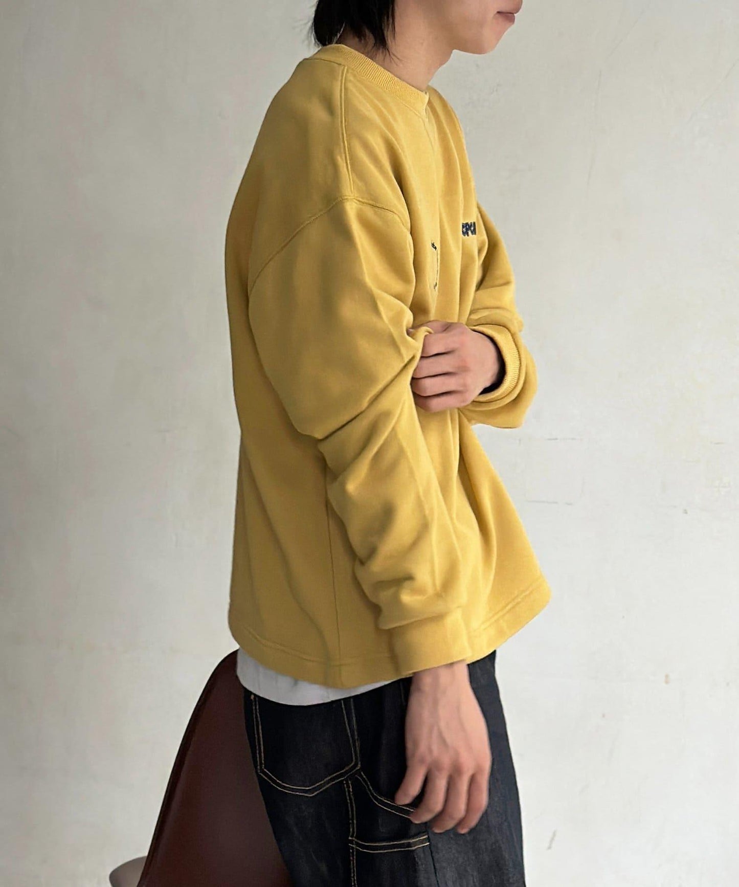 復古風格胸部刺繡泡泡袖衛衣