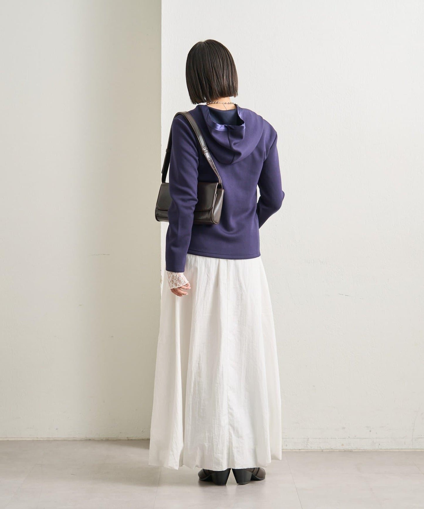 緞面拼接針織連帽衛衣