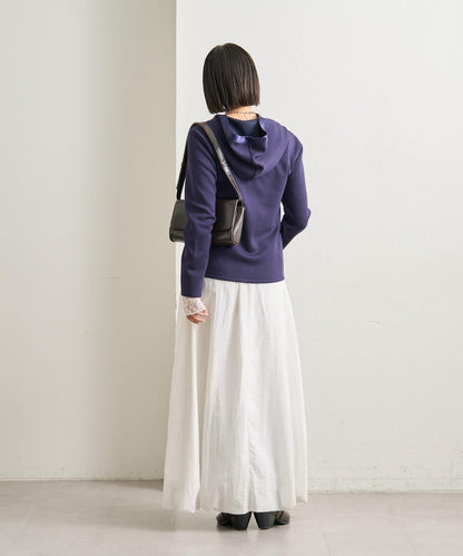 緞面拼接針織連帽衛衣