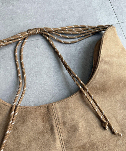 仿麂皮抽繩斜挎包