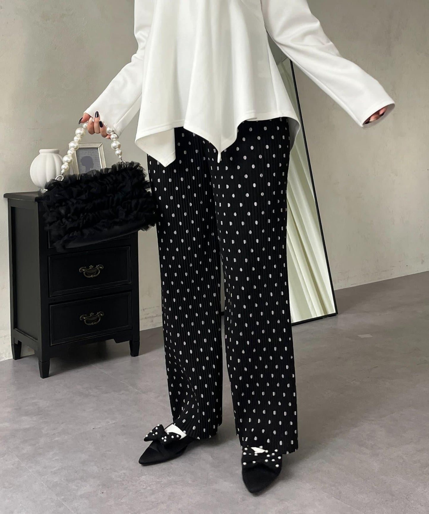 仿麂皮波點百褶褲