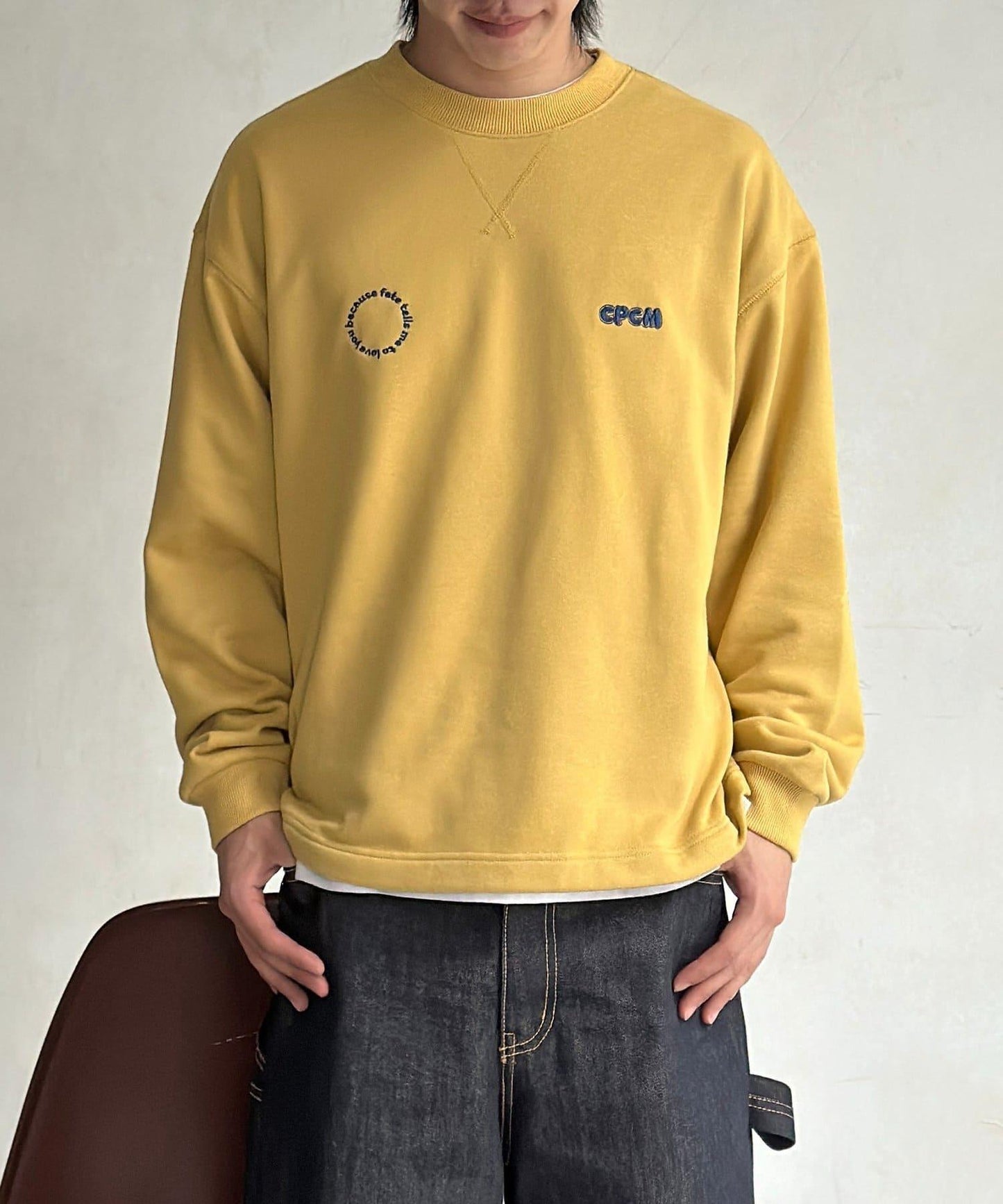 復古風格胸部刺繡泡泡袖衛衣