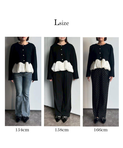 下襬氣球珍珠紐扣拼接荷葉邊針織衫