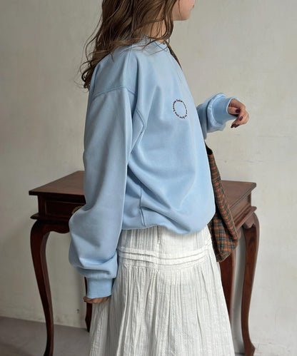 復古風格胸部刺繡泡泡袖衛衣