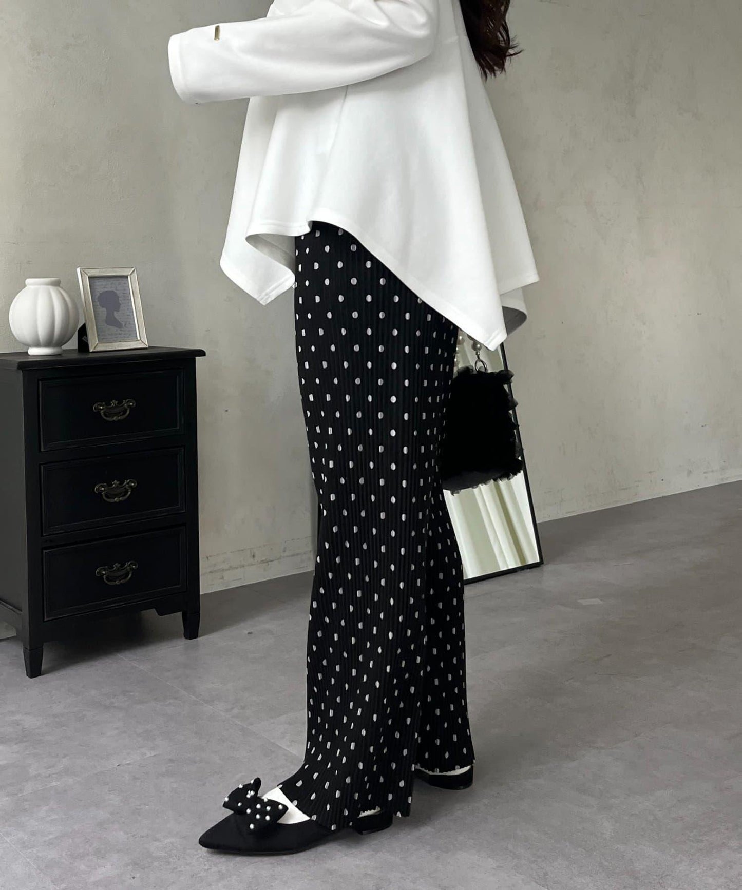 仿麂皮波點百褶褲