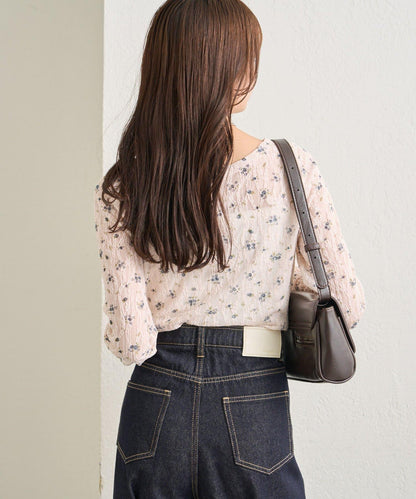 蕾絲花卉圖案透視長袖T恤