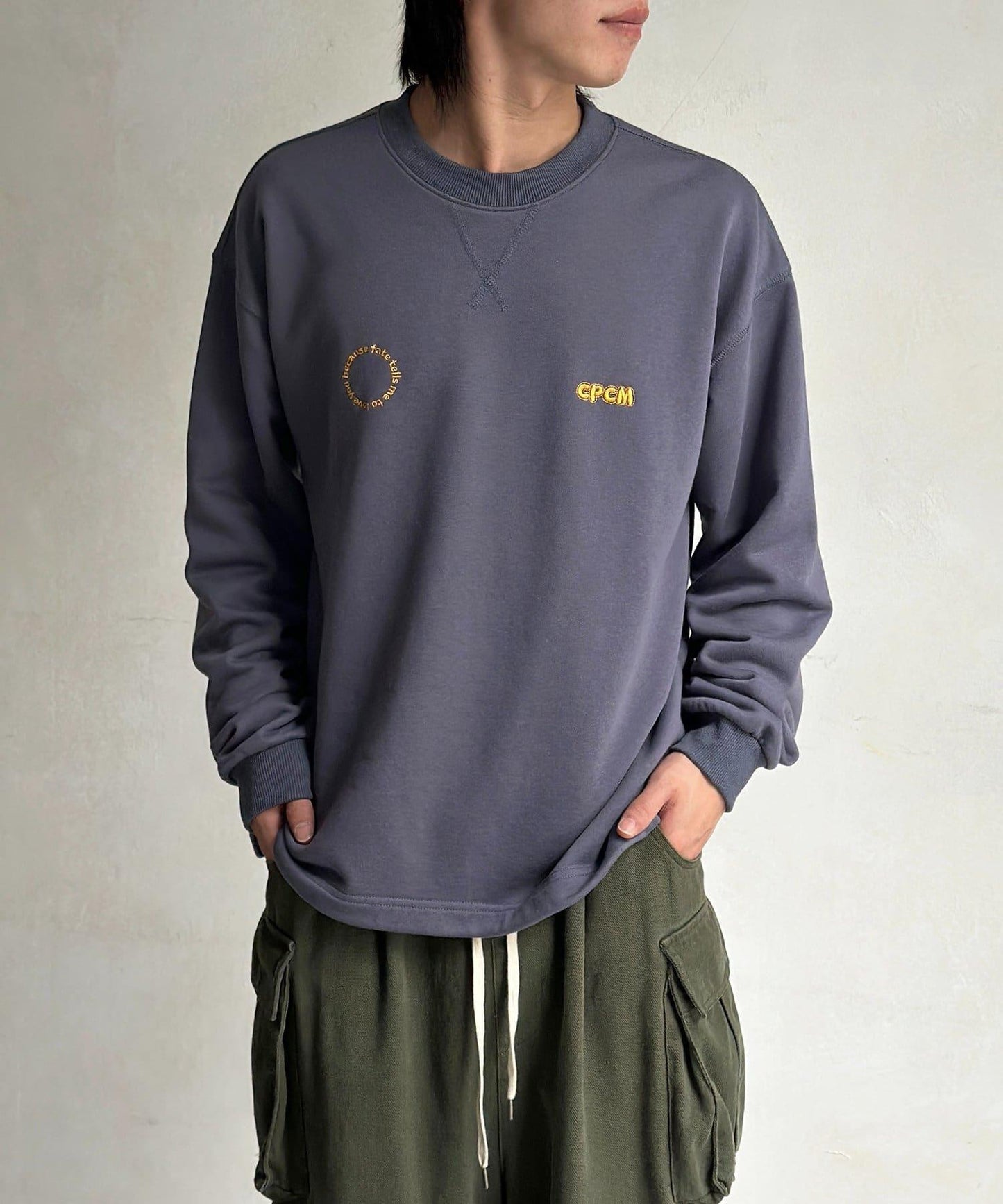 復古風格胸部刺繡泡泡袖衛衣