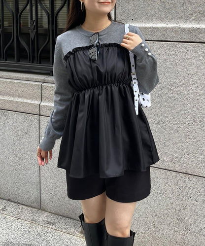 褶皺吊帶拼接荷葉邊針織衫