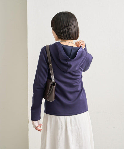 緞面拼接針織連帽衛衣