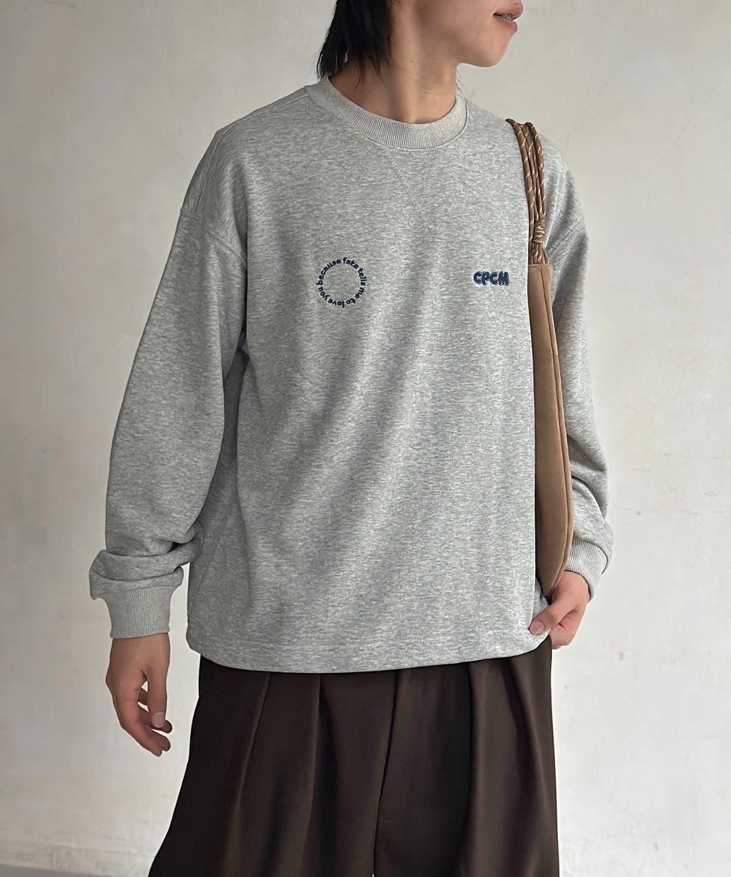 復古風格胸部刺繡泡泡袖衛衣