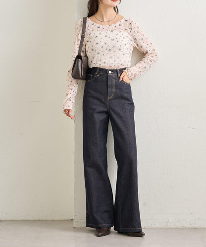 蕾絲花卉圖案透視長袖T恤