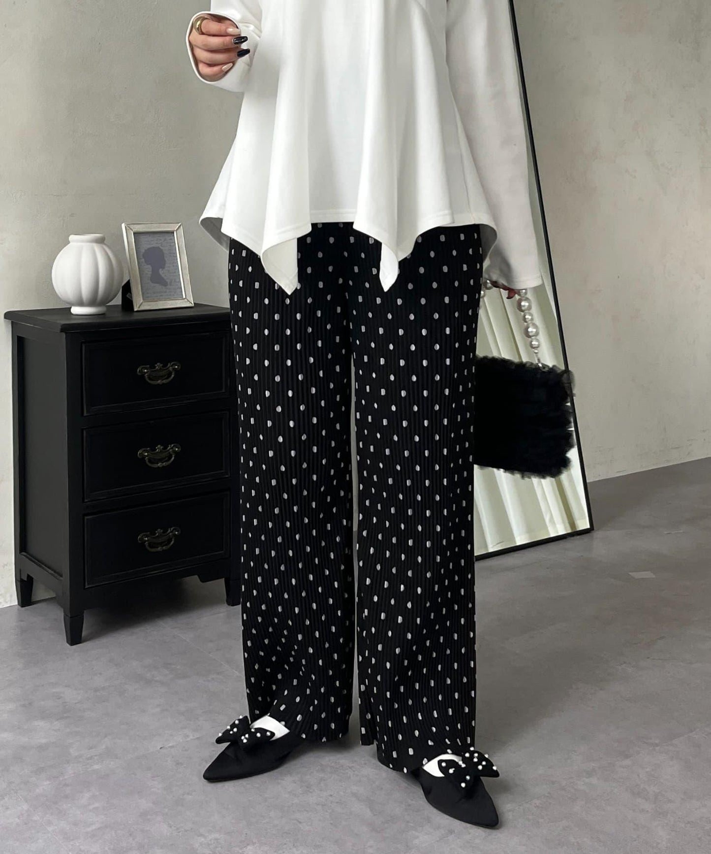 仿麂皮波點百褶褲