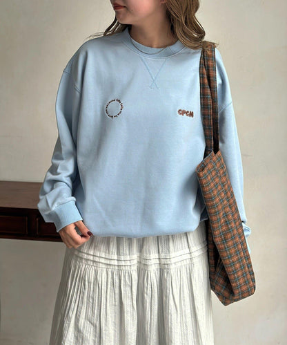 復古風格胸部刺繡泡泡袖衛衣