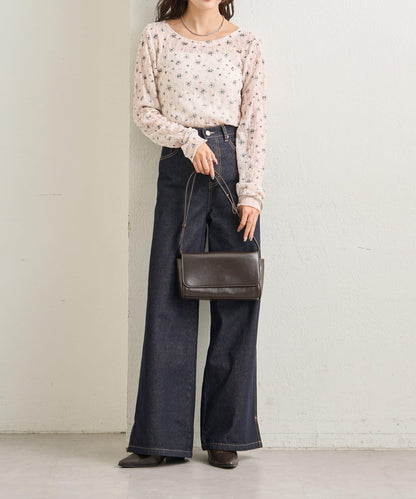 蕾絲花卉圖案透視長袖T恤