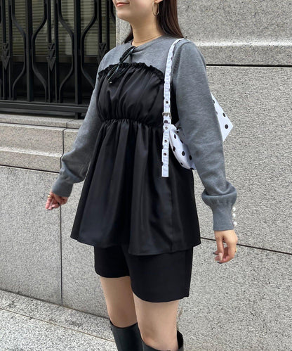 褶皺吊帶拼接荷葉邊針織衫