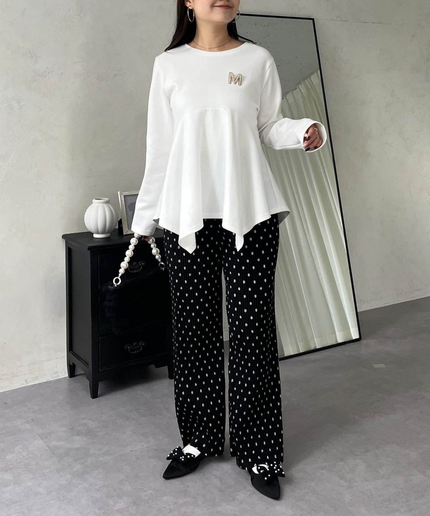 仿麂皮波點百褶褲