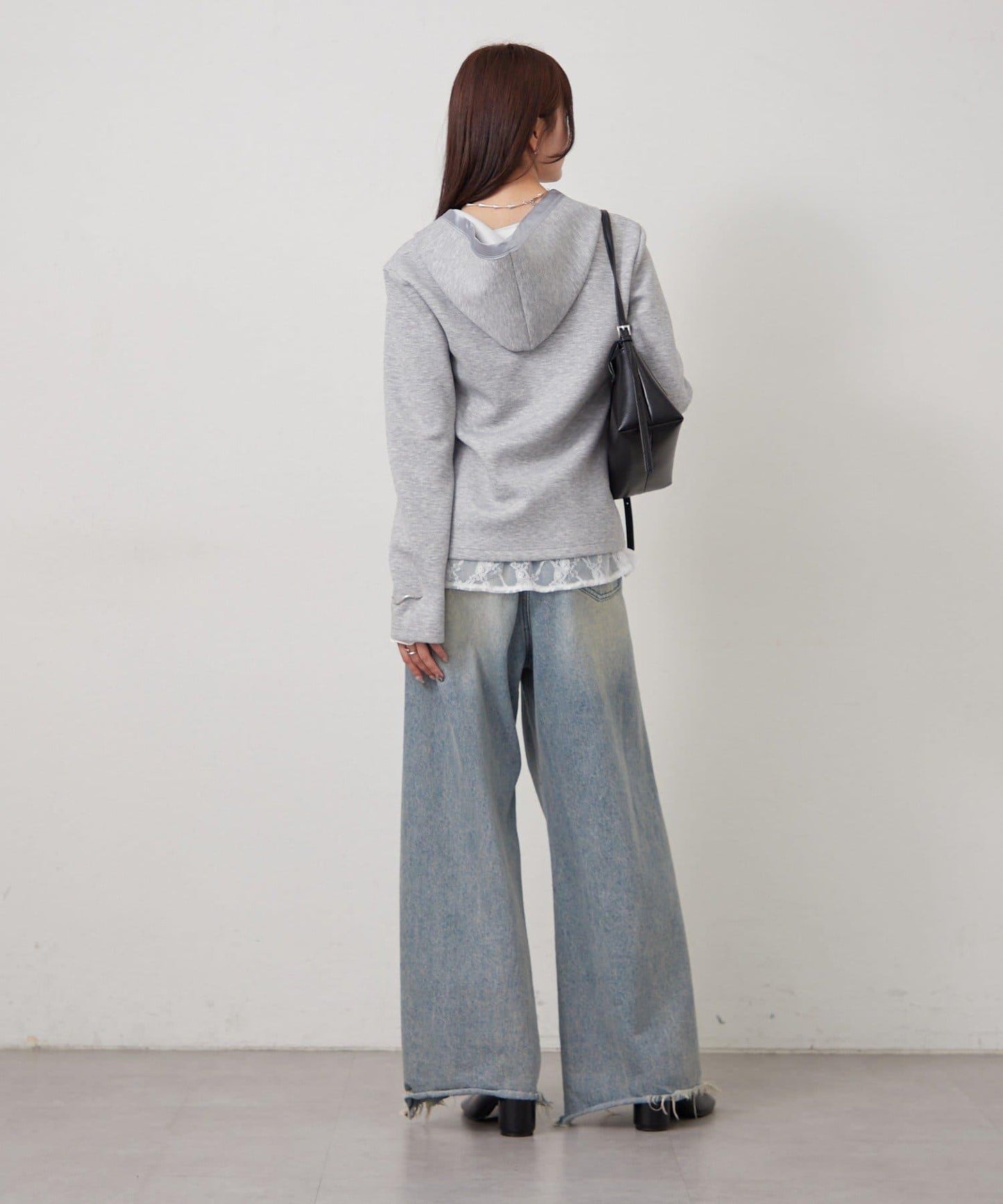 緞面拼接針織連帽衛衣