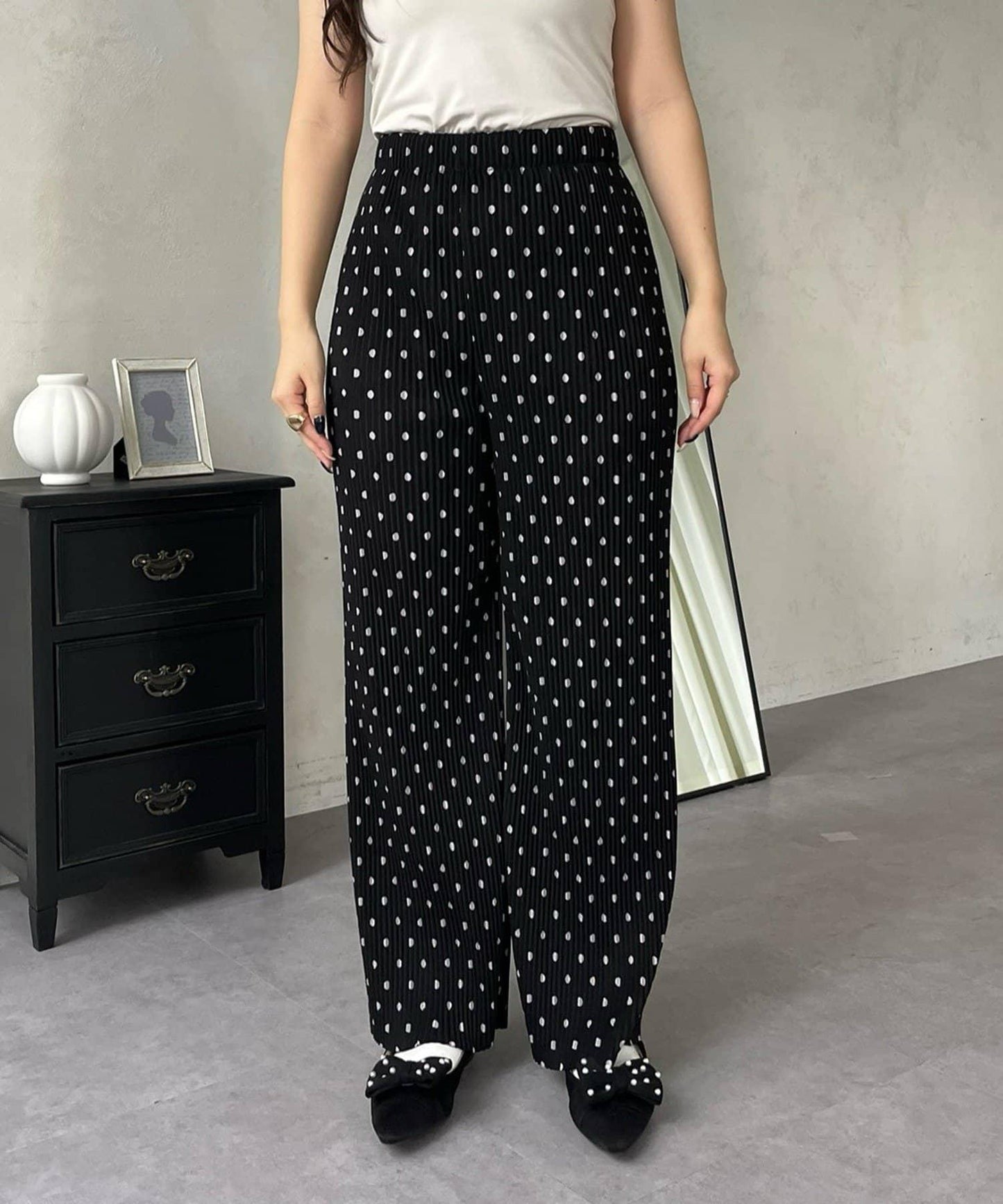 仿麂皮波點百褶褲