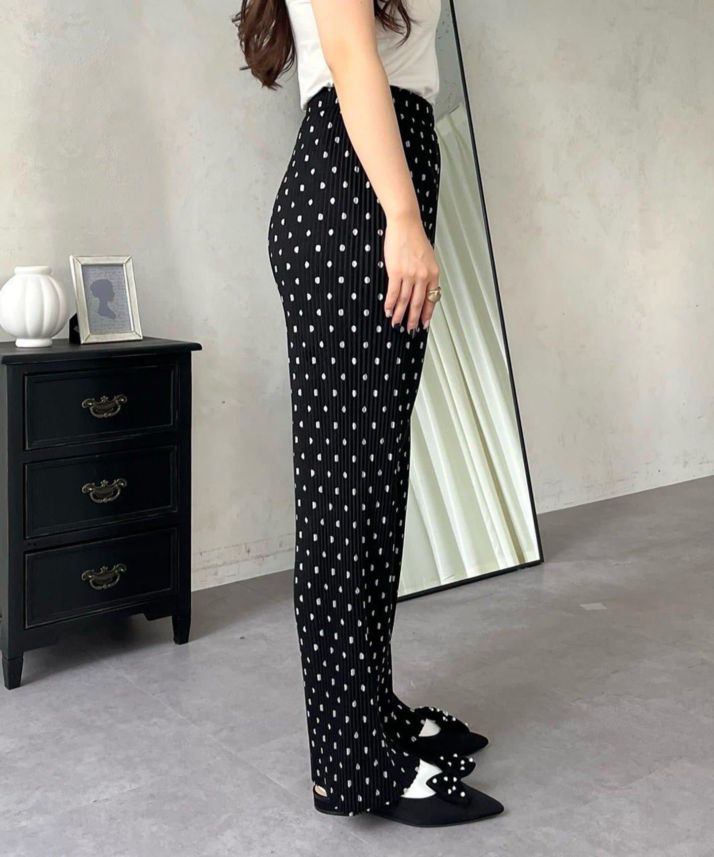 仿麂皮波點百褶褲