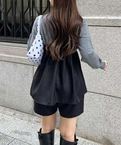 褶皺吊帶拼接荷葉邊針織衫