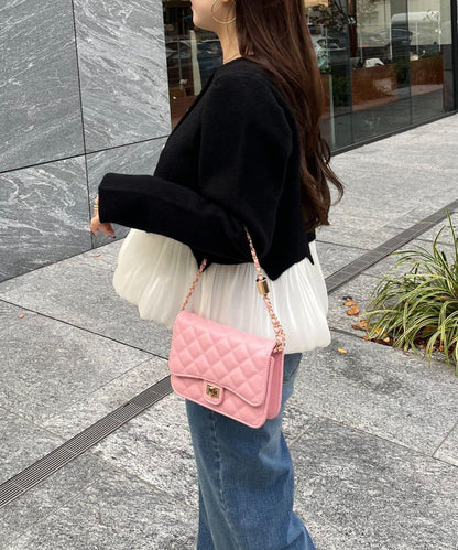 下襬氣球珍珠紐扣拼接荷葉邊針織衫