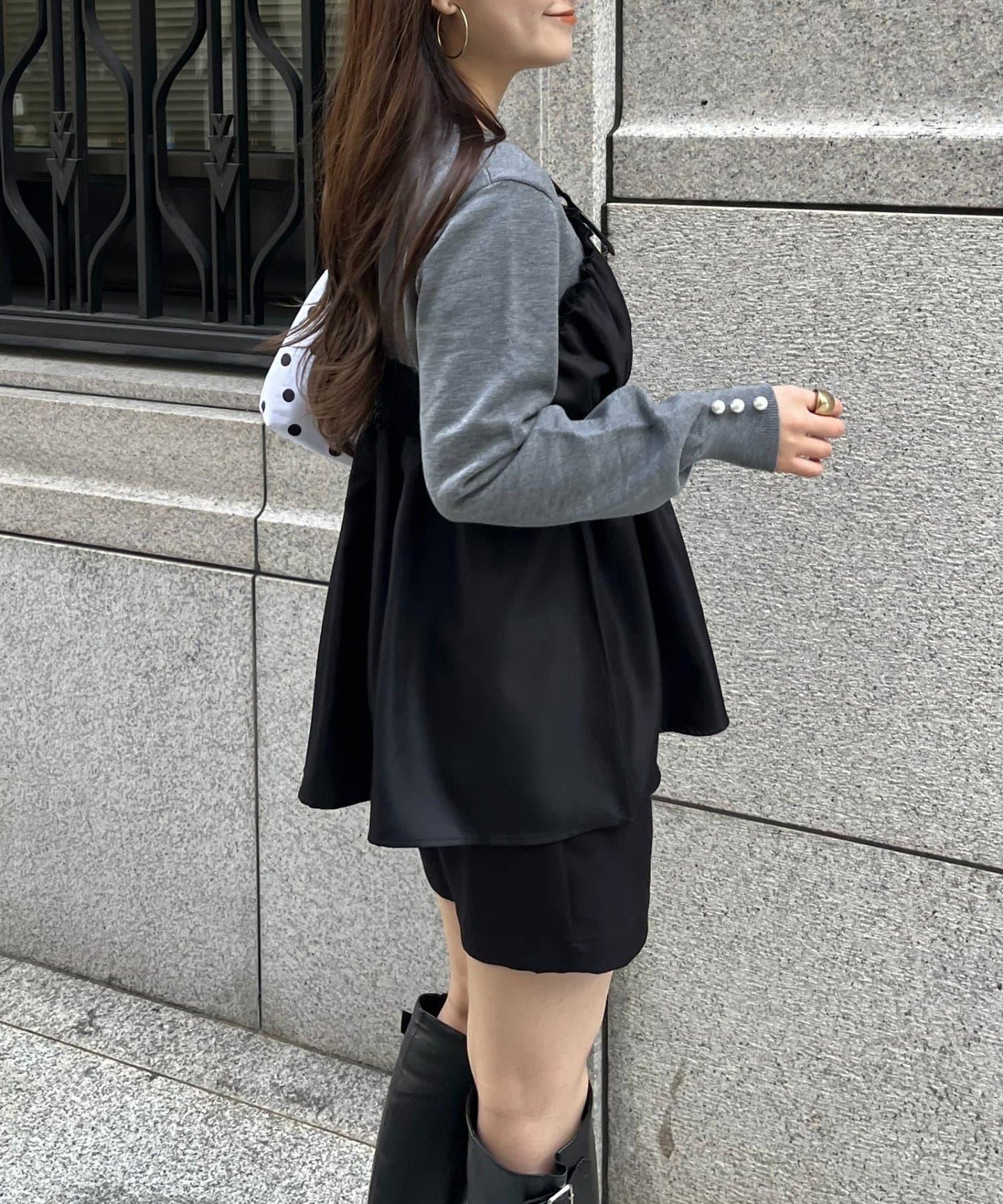 褶皺吊帶拼接荷葉邊針織衫