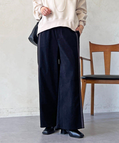 彈力磨毛羅紋拼接褲