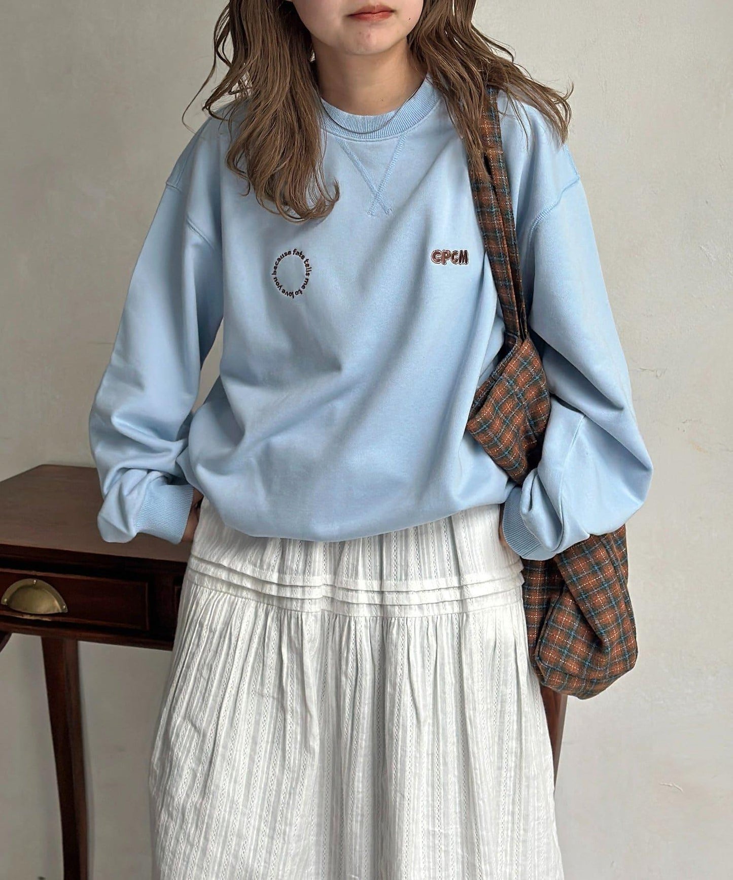 復古風格胸部刺繡泡泡袖衛衣