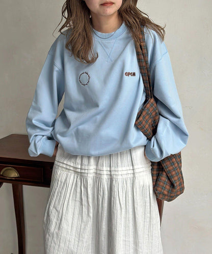 復古風格胸部刺繡泡泡袖衛衣