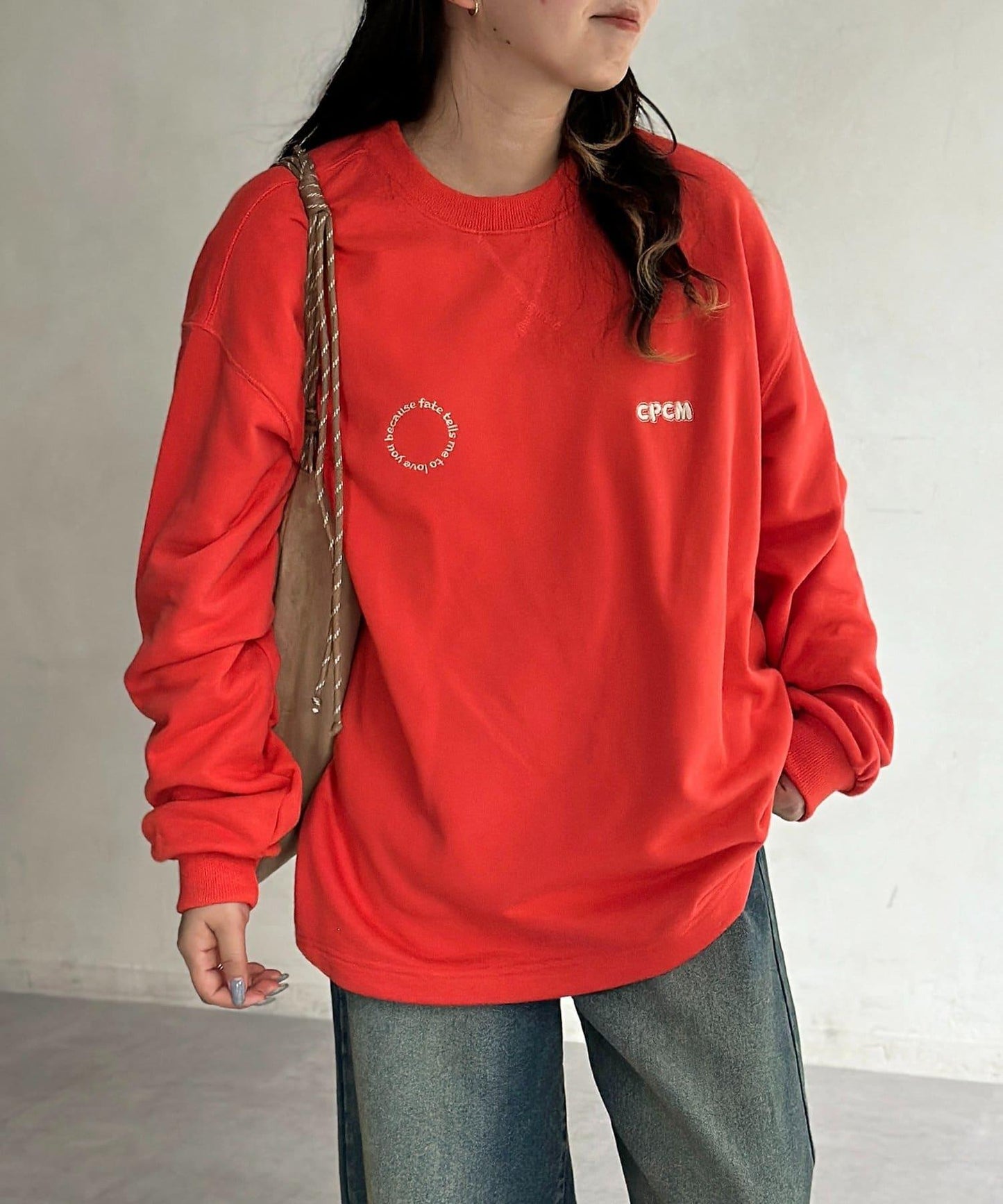 復古風格胸部刺繡泡泡袖衛衣