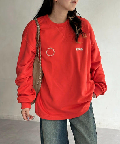 復古風格胸部刺繡泡泡袖衛衣