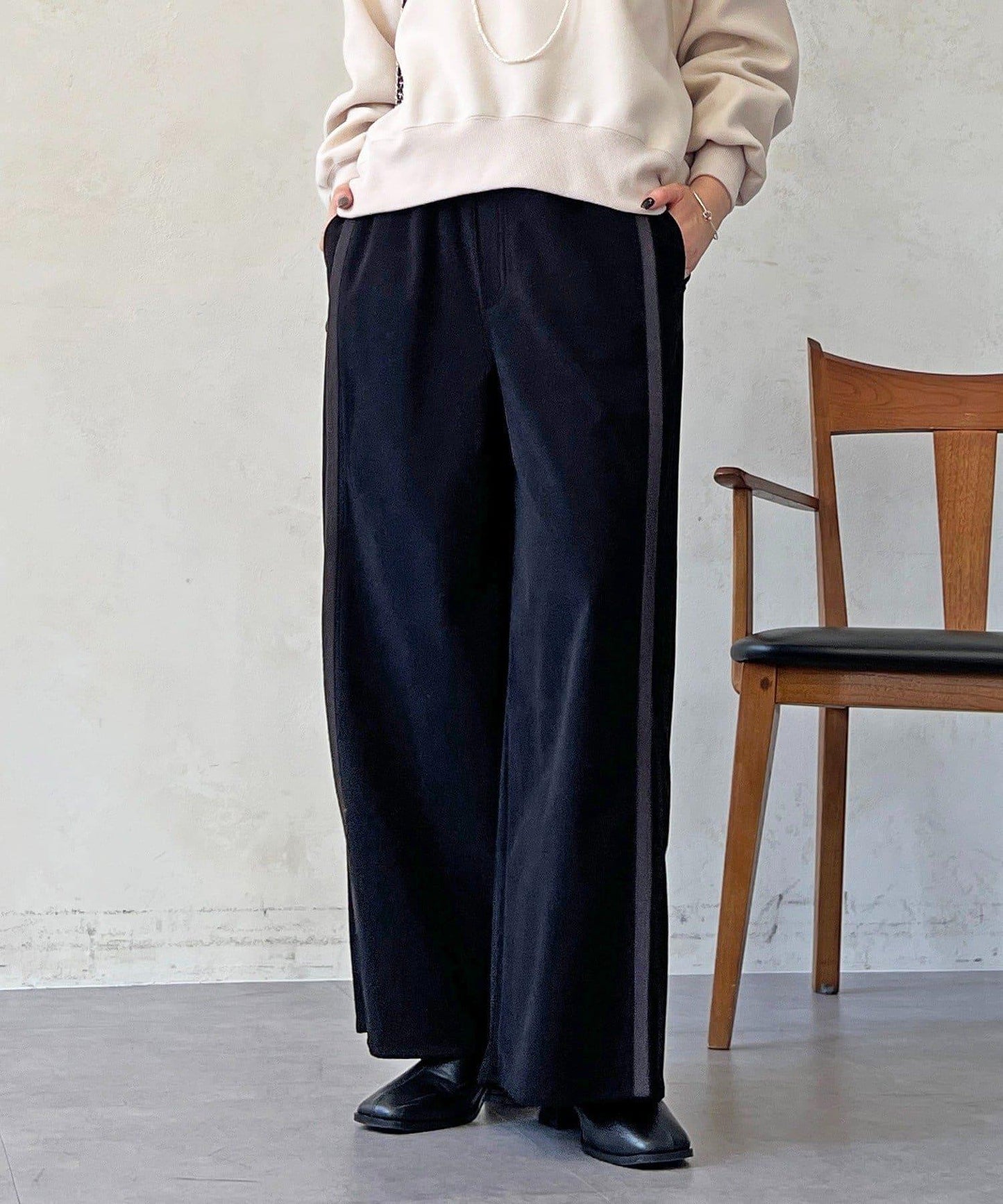 彈力磨毛羅紋拼接褲