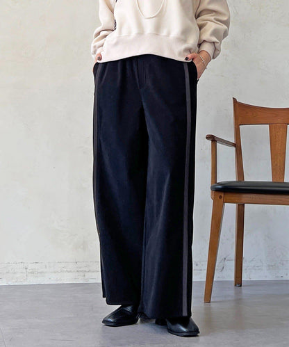 彈力磨毛羅紋拼接褲