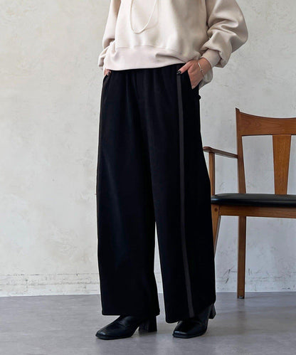 彈力磨毛羅紋拼接褲