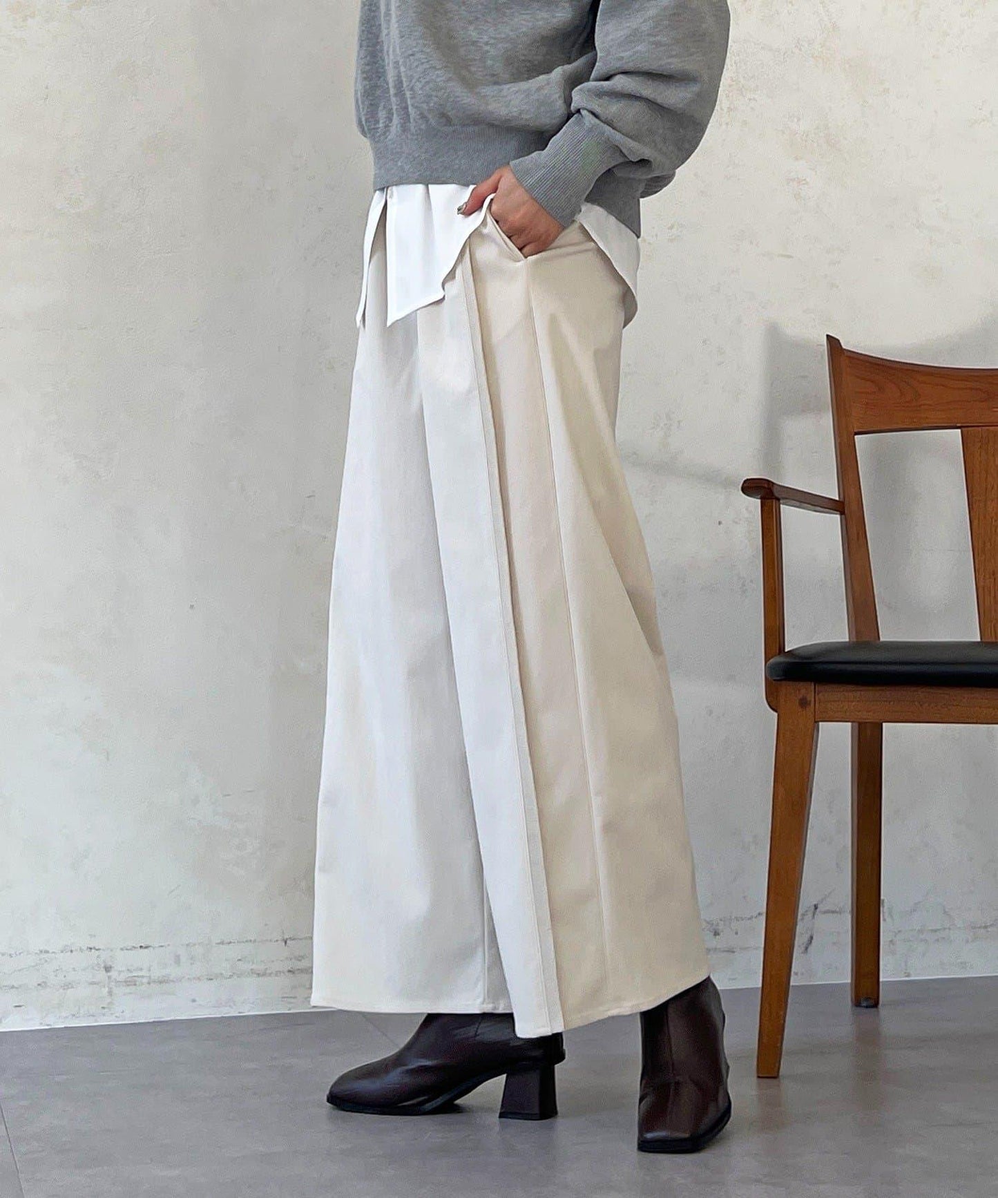 彈力磨毛羅紋拼接褲