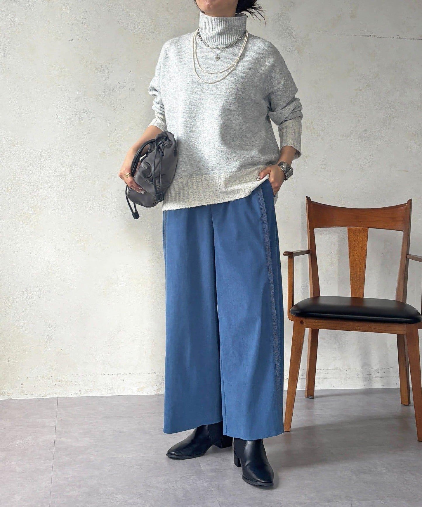 彈力磨毛羅紋拼接褲