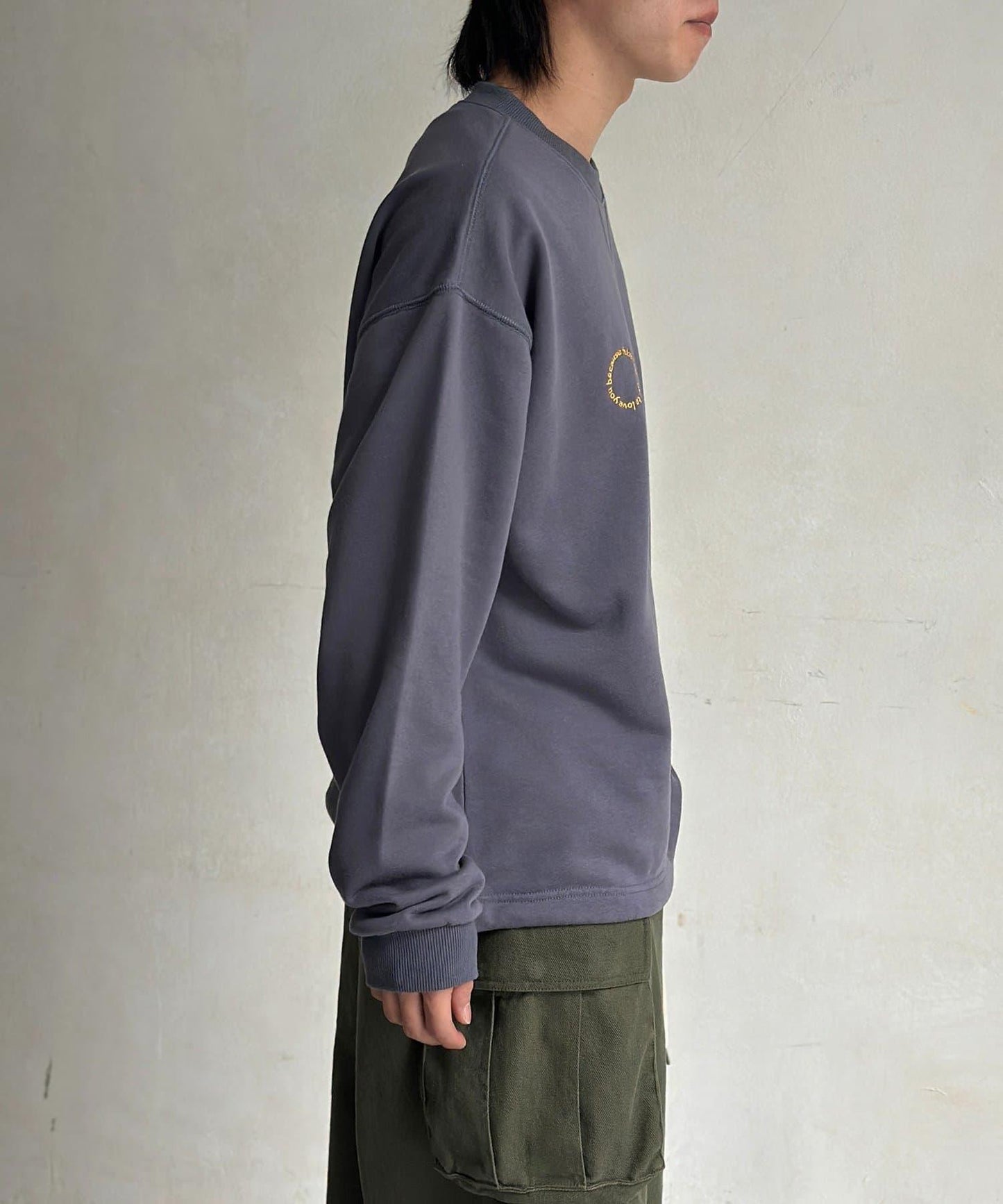 復古風格胸部刺繡泡泡袖衛衣