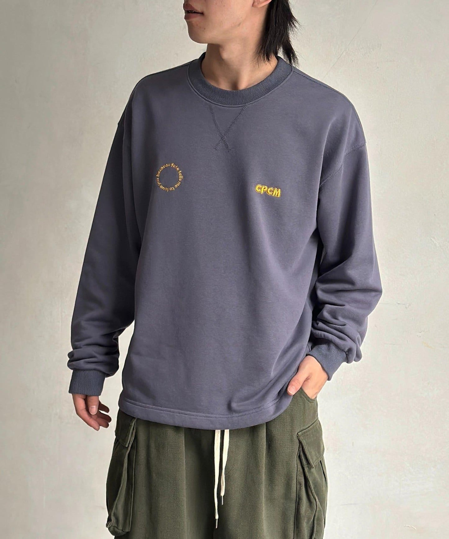 復古風格胸部刺繡泡泡袖衛衣