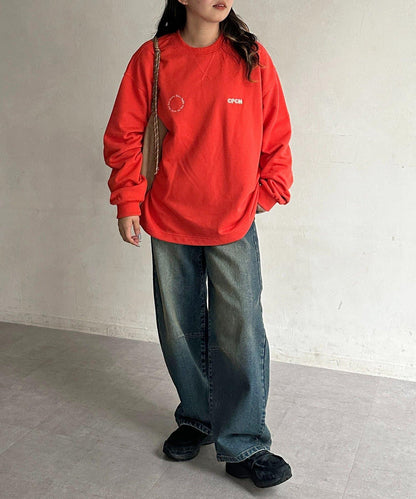 復古風格胸部刺繡泡泡袖衛衣